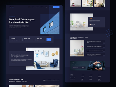 Real Estate Landing Page - Dark Mode apartment app architecture branding design furniture design hero image home homepage landing page minimalist product design property property management real estate realestate rental property web web design agency website