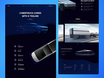 Tesla Cyber Truck Landing Page 2020 aftereffects blade runner 2049 cyber cyberpunk cybertruck design electric car elonmusk futuristic landing page minimal oil render scifi speed tesla ui web website