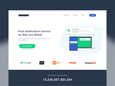 Push Notification Service landing page push service ui ux web