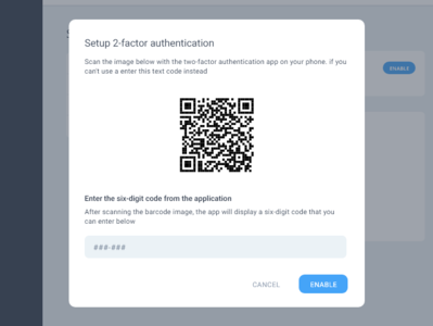 Two Factor Authentication 2fa app authentication clean front end modals security ui ux web wizard