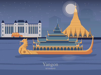 Yangon asia attractions city city illustration cityscape design hopping illustration vector
