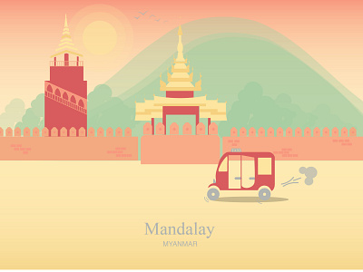 Golden Hour 2020 asia attractions city illustration cityscape design illustration mandalay myanmar vector