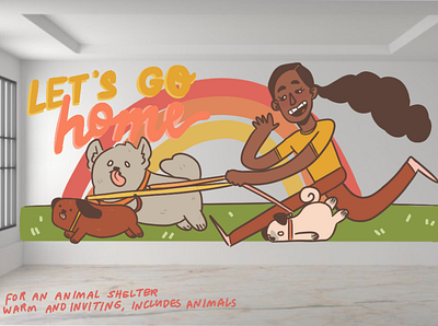 Hypothetical Mural: Animal Shelter aesthetic animal shelter animals art artist cartoon cartoon animal illustration illustrator mural muralist