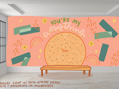 Hypothetical Mural: Bagel Shop acrylic art aesthetic art artist bagel bagel shop design food illustration illustrator mural muralist procreate
