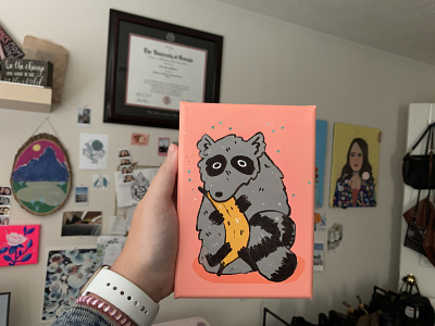 Little Raccoon Painting acrylic acrylic art aesthetic animals art artist banana cartoon cartoon animal illustration illustrator raccoon raccoons