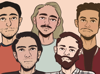 Commission: Group of guys aesthetic art artist boys guys illustration illustrator men portrait portrait art portrait illustration portraits procreate style