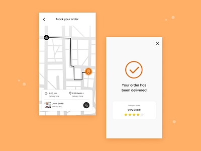 Find order App app delivery delivery app delivery service delivery status design location map mapping order pin product design rate review sucess ui ux