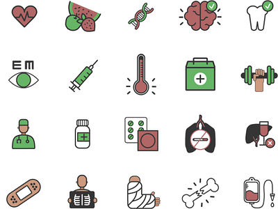 Иконки (тема здоровье) app branding icon векторная графика дизайн дизайнер здоровье иконки иллюстрация илюстратор стиль
