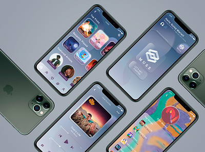 M U S E, the music app | glassmorphic style app designcommunity figma glassmorphism graphicdesign mobile mobileapp mockup music prototype ui uxui