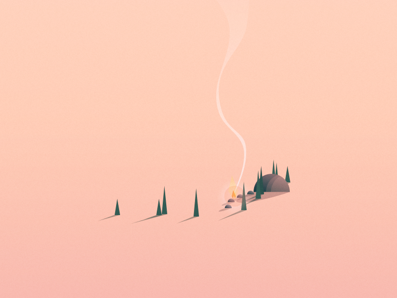 Colony isometric illustration vector landscape smoke trees fireplace cabin shadow game indie concept