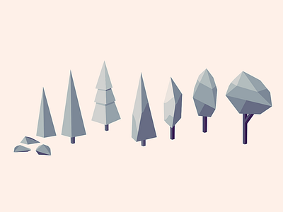 Tree Family 3d geometric low poly minimal model nature simple tree