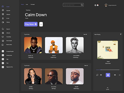 Music App Dashboard ui design ux