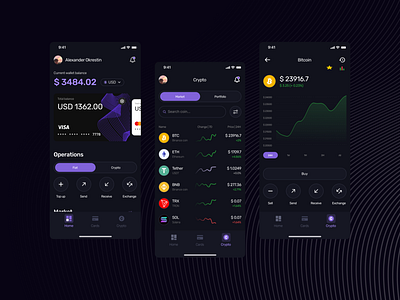 Crypto App Design app bank app banking crypto crypto app dark mode dark theme design ios mobile app mobile design ui ux