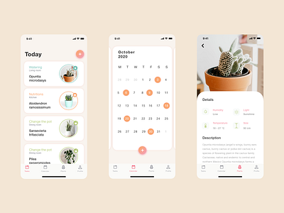 Plants App app calendar design ios ios app mobile mobile app mobile design modern plants plants app task list tasks trend trending trendy