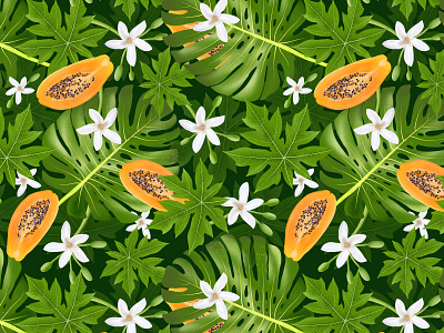 Tropical pattern: Papaya digital illustration illustration papaya pattern pattern design pattern designer procreate surface pattern surface pattern design tropical tropical leaves