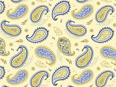 Paisleys on yellow decorative ethnic illustration india indian ornament paisley pattern pattern design pattern designer surface pattern surface pattern design