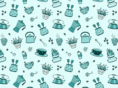Kitchen pattern coffee digital art digital illustrations illustration pattern pattern design procreate procreate art procreate illustration procreateapp surface pattern tea