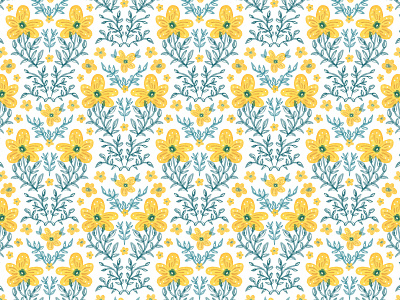 Damask pattern with yellow flowers