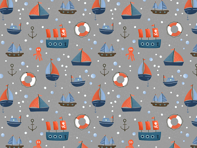 Ships on grey digital illustration illustration kids art nautical pattern pattern design pattern designer procreate sea ships surface pattern surface pattern design