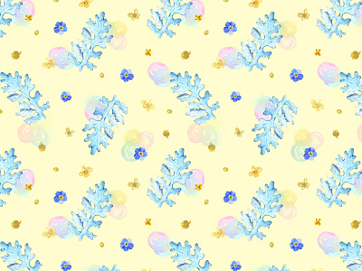 Dusty Miller pattern (on yellow) fabrics floral design floral pattern hand drawn illustration pattern pattern design pattern designer surface pattern surface pattern design textile pattern watercolor