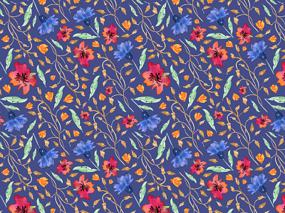 Cornflowers on navy cornflowers fabrics floral pattern pattern design pattern designer seamless pattern surface design surface pattern design watercolor