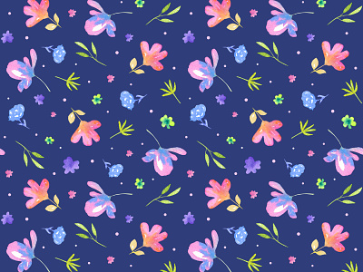 Watercolor florals (on blue) illustration pattern pattern design pattern designer surface pattern surface pattern design watercolor watercolor design watercolor illustration watercolor pattern