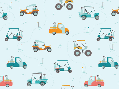 Golf Carts (on blue) golf illustration kids pattern pattern pattern design pattern designer surface pattern surface pattern design vector design vector pattern