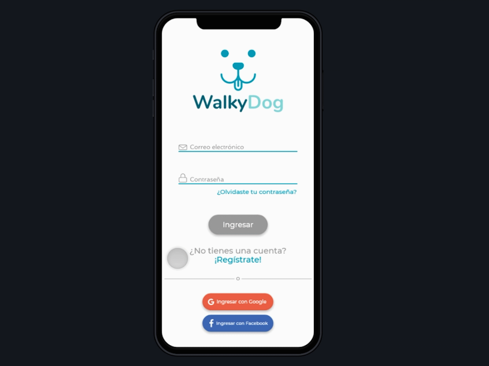 Flujo Login WalkyDog app design ui ux