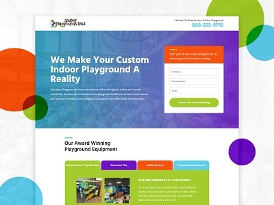 Indoor Playgrounds International Landing Page advertising branding campaign children digital design fun colors indoor playground indoor playground international kids landing page lead gen playground equipment playground landing page playplace ppc marketing ui unbounce pages ux