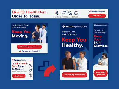 Healthcare Display Ads advertising campaign dermatology design digital design display ads fast pace health google ads healthcare healthcare ads healthcare display ads home healthcare orthopedics ppc marketing primary care ui urgent care ux