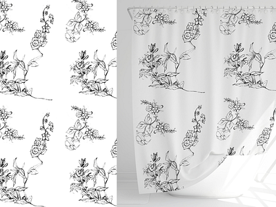 Classical Shower Curtain Design botanical clean hand drawn handmade illustration pattern design pattern designer surface pattern surface pattern design vintage