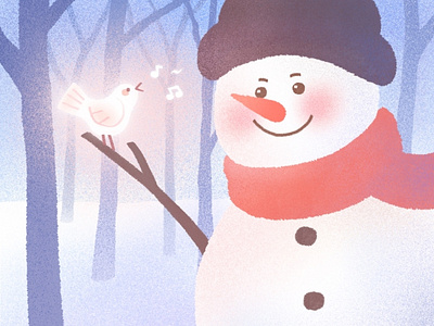 Wallpaper for Baidu translate app NO.3 bird drawing forest illustration scarf sing smile snow snowman song warm winter