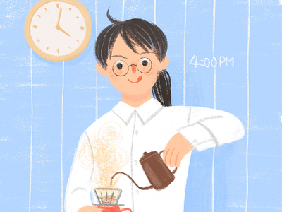 afternoon cafe afternoon cafe character clock coffe cozy illustration sketch texture