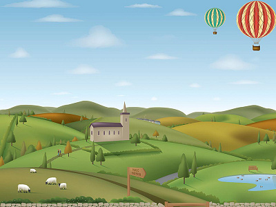 Yorkshire landscape (all vector) balloon church illustration landscape scene scenery sheep vector yorkshire