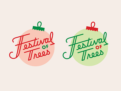 Festival of Trees christmas green holiday lettering logo mark ornament red trees
