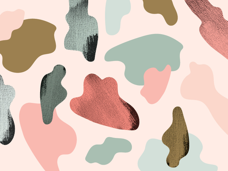 Pattern Play - BHE amoeba gold blue pink halftone blobs amorphous pattern