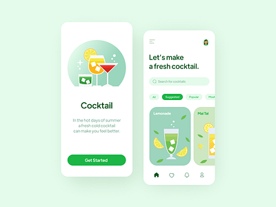 Cocktail app app design flat illustration ui
