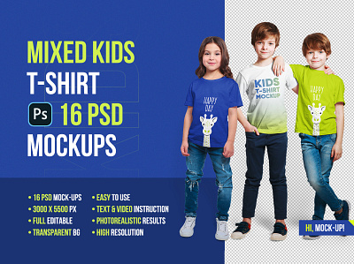Mixed Kids T-Shirt Mockups apparel boy bundle child girl kid mock up mock up mockup mockup psd t shirt t shirt tshirt
