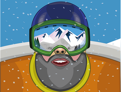 Best view beard flat illustration mountains ski smiley face snow snowboard traveling vector view viewpoint winter