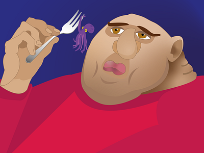 Fatman diner eat fatman flat fork illustration octopus