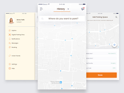 Parking App find ios map menu parking ui