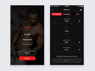 Coach App coach dark fitness ios login mobile red ui