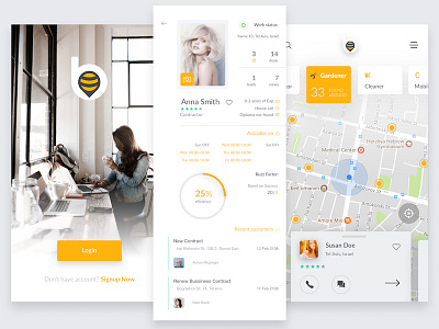 Bee app login map mobile profile redesign ui yellow