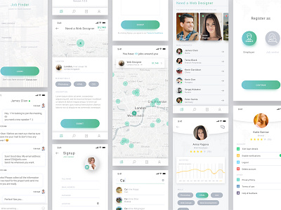 Job Finder App Design app chat employee finder freelancer ios iphonex job login map signup ui