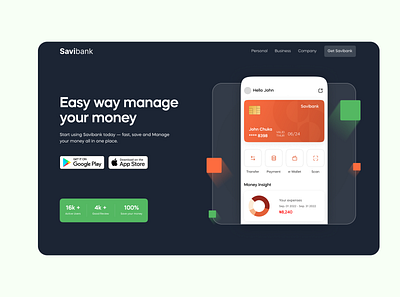 Savibank design fintech landing page product design save money ui uiux ux