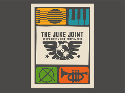 The Juke Joint 2 for dribbbs bird blues branding color drum guitar joint juke logo merch music palette piano rock roll stars trumpet