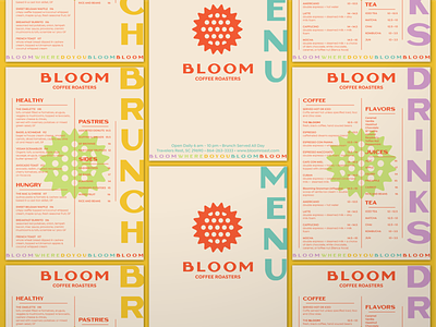 BLOOM menu collage for dribbbs bloom branding brunch cafe coffee coffee cup color drinks flower geometric logo minimal modern pattern typography