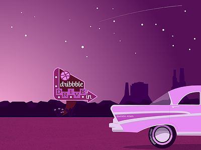 Dribbble Drive-In First Shot bel air car debut desert drive in fist shot hello landscape shooting star sunset
