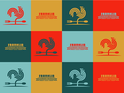 Franklin Farmers Market Grid For Dribbbs branding circles color farmers market geometric grid logo minimal modern palette rooster shapes squares tennessee weather vane