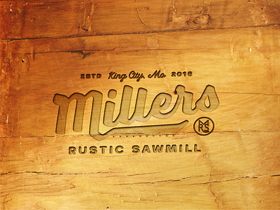 Millers wood logo mockup for dribbbs branding design logo rustic sawblade sawmill vintage wood wordmark